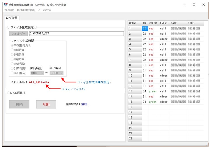 ソネット君ログデータ収集ソフト。CSVで保存できる。